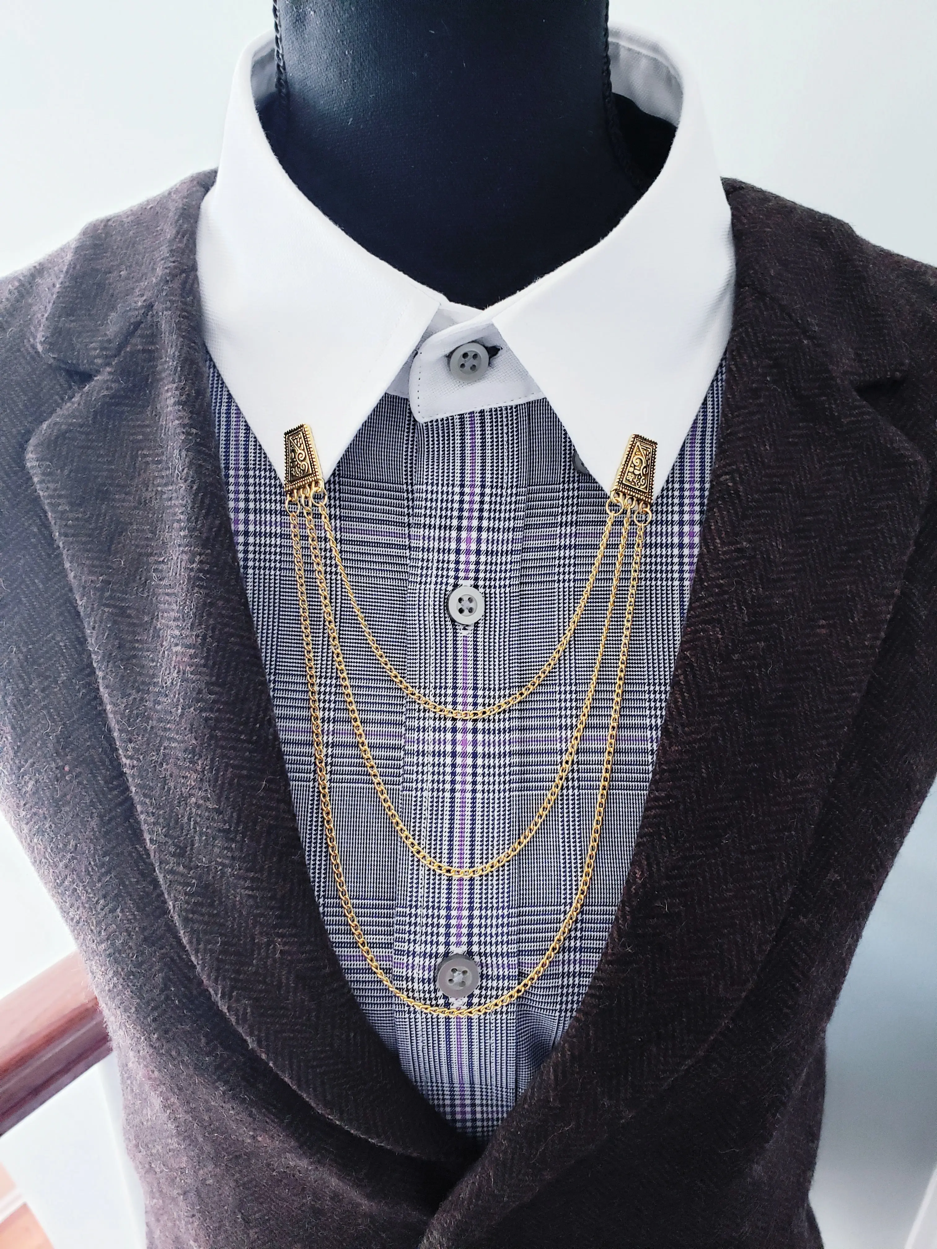 Gold Glyph Collar Chain Pin