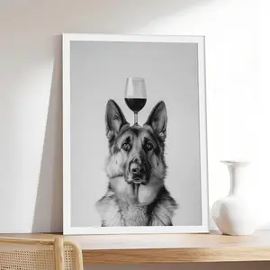 German Shepherd Balancing Wine Glass _ Funny Bar C Dog Alcohol Kitchen Decor,Pet & Animal Canvas Print, Minimalist & Neutral-Style Poster, Bedroom Aesthetic Wall Decor.
