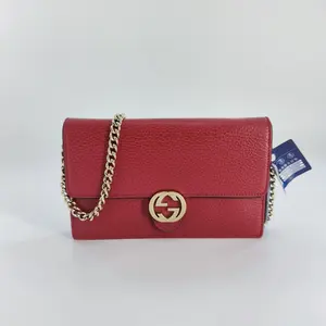Pre-owned GUCCI Leather Crossbody Bags Red Interlocking G Wallet On Chain Clutch Bag JV00282