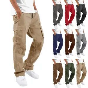 Summer New Men's Cargo Pants with Drawstring and Multiple Pockets Casual Long Pants