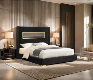 Manhattan Platform Bed with 3D Flame Headboard, Bluetooth Audio, USB Charging Ports