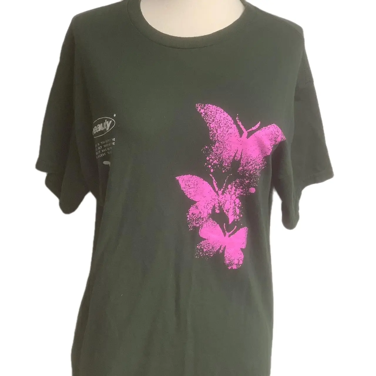 (Fashion Nova Men) Graphic Tee - Vintage Aesthetic Butterfly Design, Preppy Streetwear Style, Cotton Material, Size Medium - Menswear rave wear