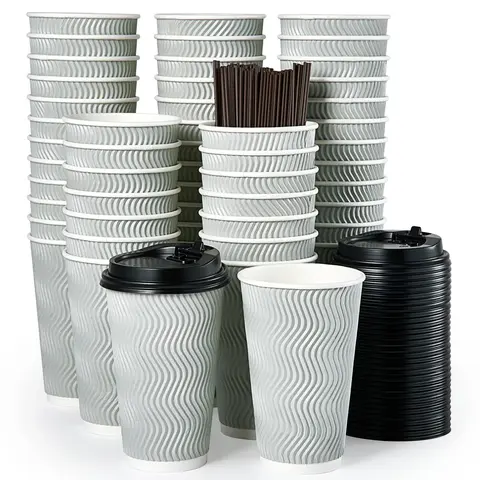 80-100pc Coffee Cups [8-16oz] Jolly Chef Disposable Eco Paper Cups - Insulated Keep Warm Disposable Cups for Coffee on the Go, Restaurant Supply, Keep Serving Simple familyfun,halloween gift chrismas