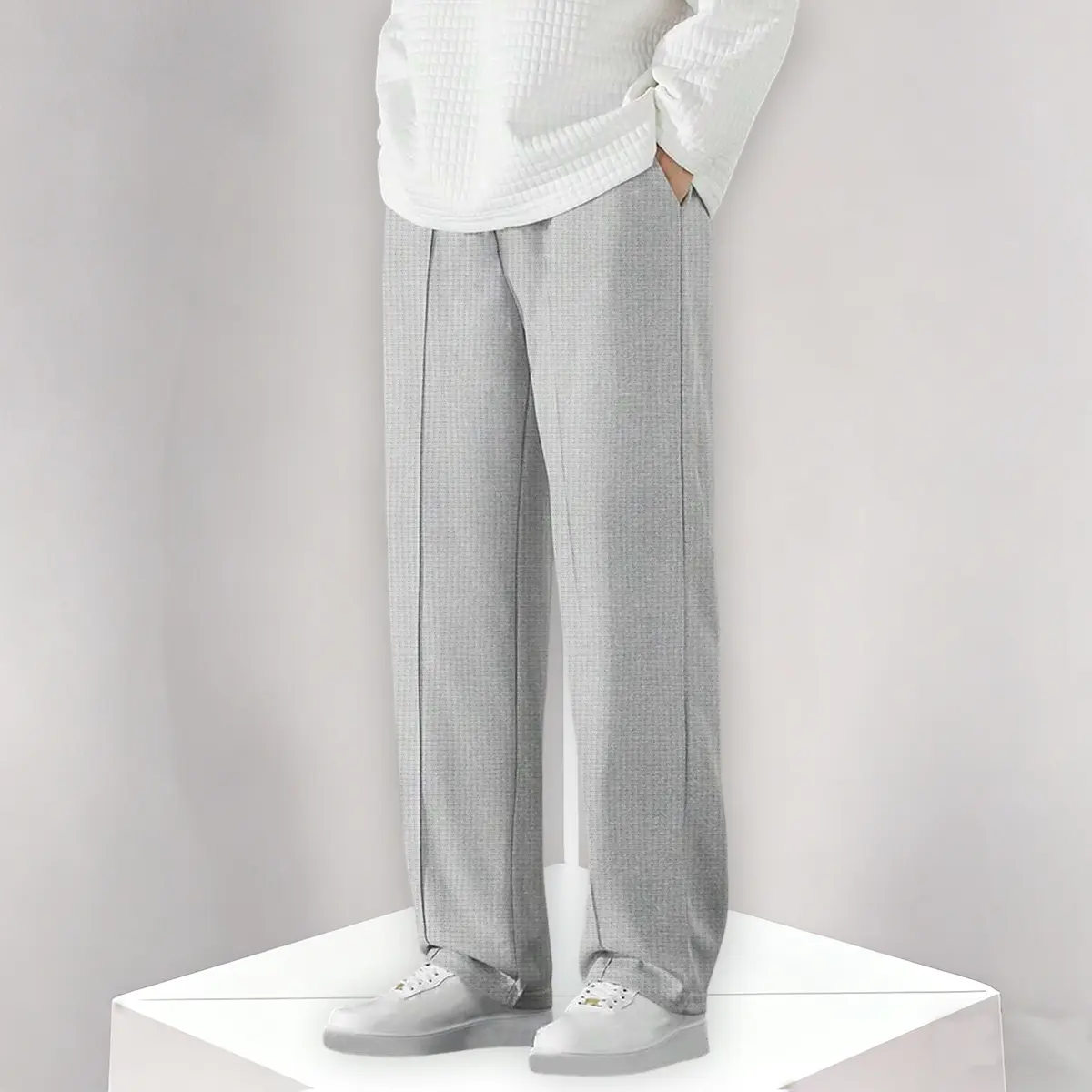 Teen Boys Casual Waffle-Knit Straight Trousers | Comfort Soft Easy Care School Outdoor Bottoms