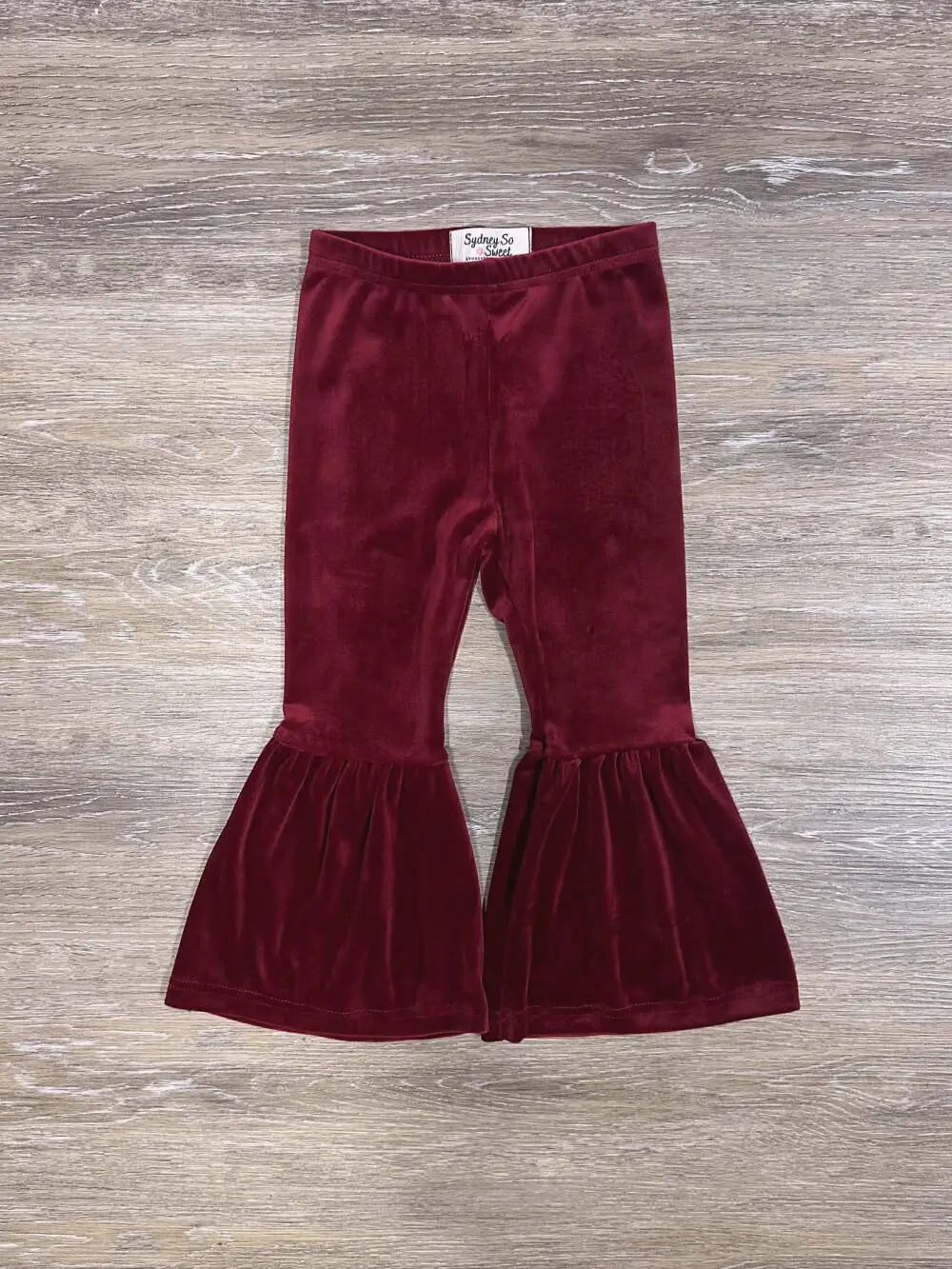 SYDNEY SO SWEET Burgundy Girls Velvet Bell Bottoms Flare Jeans Elastic Waistband Cotton Poly Blend Machine Washable Fall Collection