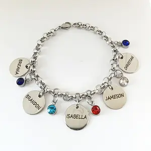 Custom 1-6 Family Names Bracelet, Personalized Initial Letter Birthstone Women'S Bracelet, 18K Plated Stainless Steel Durable Material, Daily Casual Wear, Valentine'S Day, Birthday, Mother'S Day, Anniversary Gift for Sisters/Moms/Aunts/Grandmothers