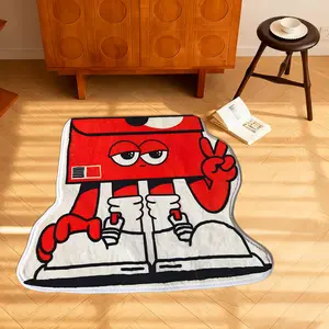 1Pc Ins Shoe-Box Peace-Sign Faux-Cashmere Accent Rug, Quiet Stain-Resist Floor-Safe, Bed-Kitchen-Bath-Study Ready, Machine-Wash Multi-Size, Cartoon Pattern Decorative Rug, Machine Washable Rug, Stain Resistant Rug
