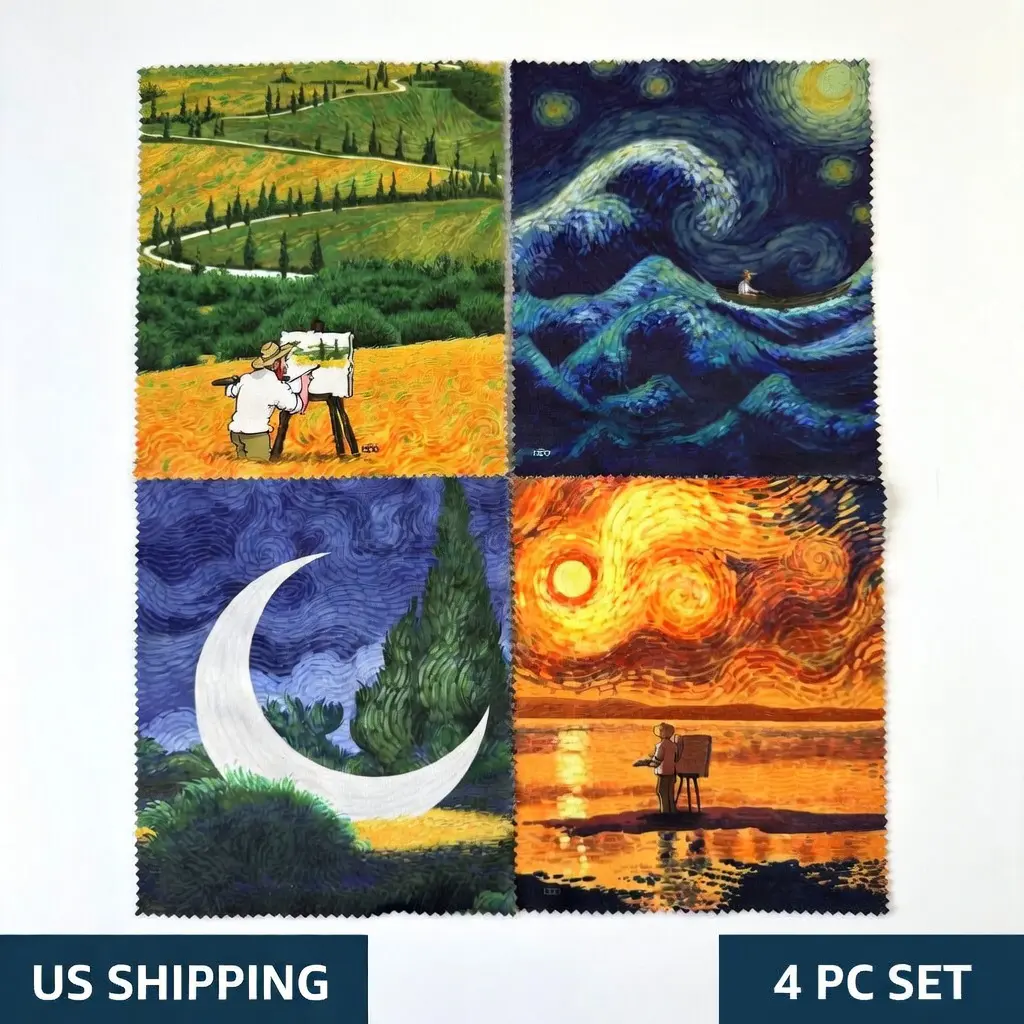 Set of 4 Van Gogh Starry Night Art Microfiber Cleaning Cloths - For Glasses Camera Phone Lens