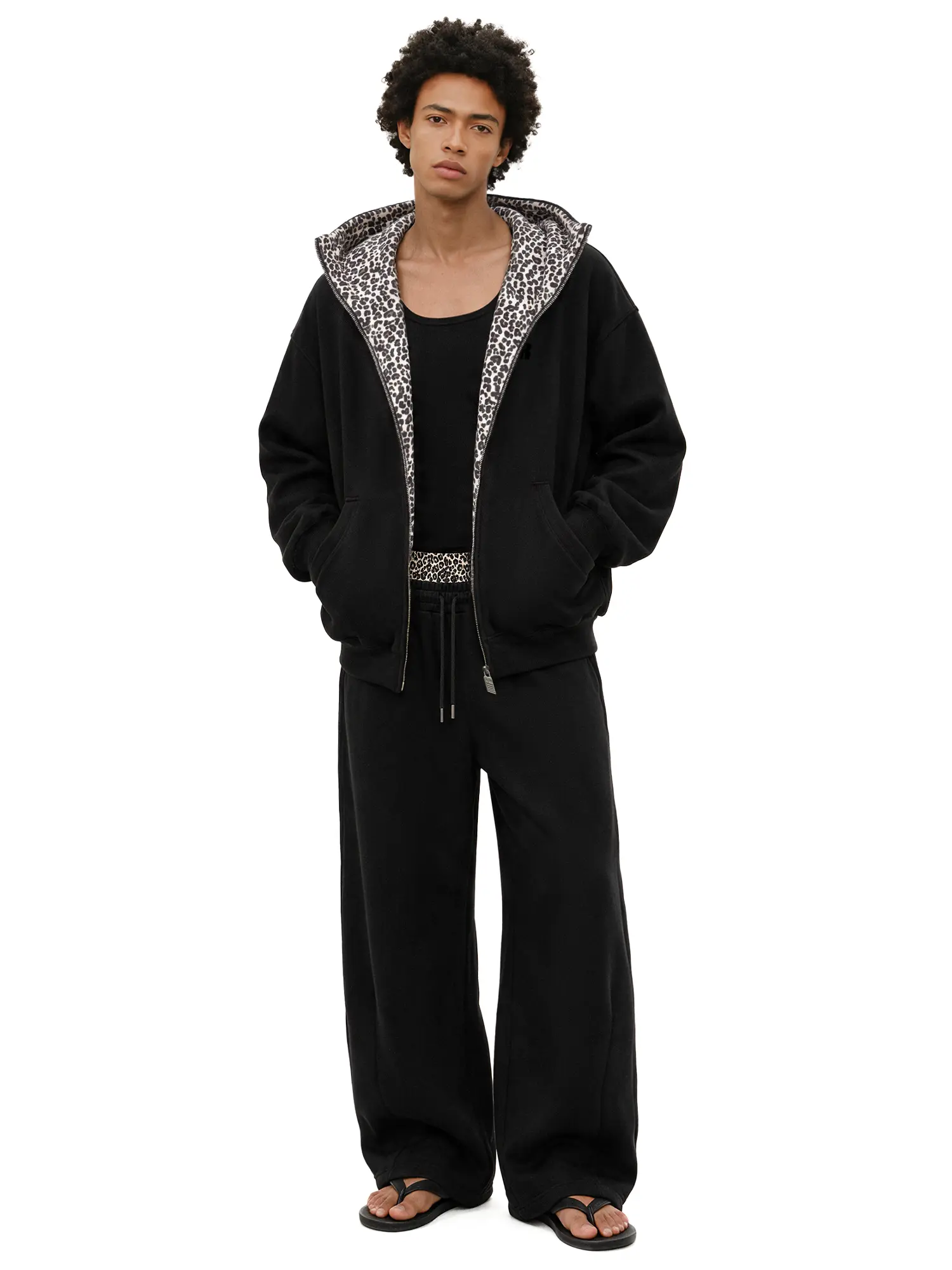 FDR Unisex Leopard Trim Zip-Up Hoodie & Double Waist Barrel Pants Set, Big Hood Yellow Sweatshirt Oversized Relaxed Fit Vintage Streetwear, Y2K Two-Piece Outfit for Everyday Casual Style