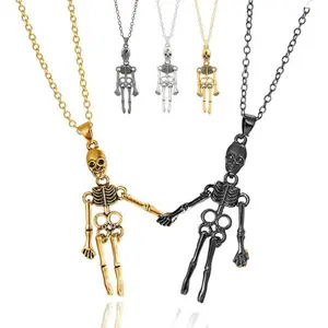 Skeleton Couple Necklace Set for 2 – Magnetic Ghost Hand Holding Heart Pendant Matching Necklaces for Couples & Best Friends, Punk Gothic Jewelry Gift for Men Women, Birthday & Valentine Gift