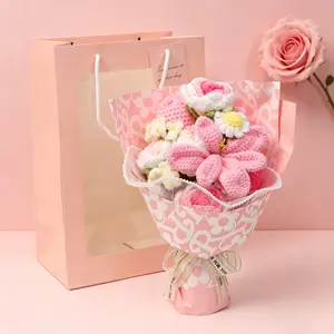 Handmade Crochet Flower Bouquet with Gift Bag, Perfect for Mother's Day, Anniversary, Valentine's Day Gifts for Mom and Wife
