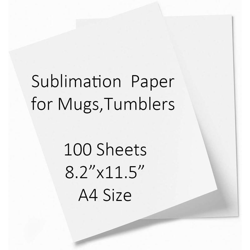 Sublimation Heat Transfer Paper 8.2 x 11.5 Inch A4 Size,100 Sheets,for Sublimation Blanks Mugs Tumblers Water Bottles T-shirt Bags Use Sublimation Ink 125 g