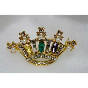 CROWN Pin Mardi Gras RHINESTONE Crystal Brooch, Crown Brooch with Peral Pin, Crystal Crown Brooch Jewelry