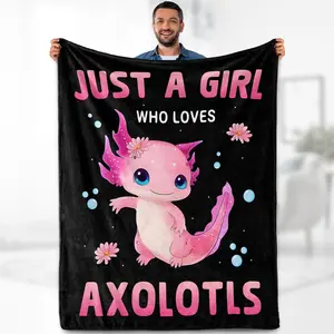 Axolotl Blanket Gifts for Kids Woman - Just A Girl Who Loves Axolotls Cute Animal Lovers Throw for Teen Adults Soft Fleece Cozy Bed Couch Decor Birthday Christmas Lightweight Blanket 50"x60", Printed on One Side with a Plain White Back, Halloween Thanksgi