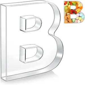 10'' Acrylic Letter Box Form Tray Display Fillable Letter Charcuterie Box Acrylic Candy Dish for Birthday Reusable for Food, Not Include Lid(Clear,Letter B)