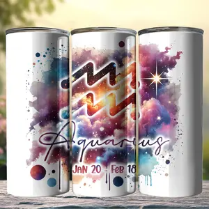 sublimation skinny Zodiac Sign 20oz Stainless Steel Tumbler with Lid and Straw