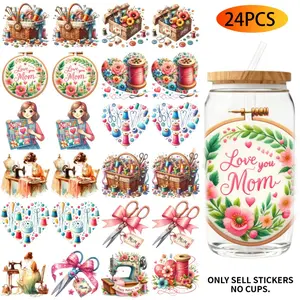 Uv Dtf Transfer Stickers - 24Pcs/Set Mother'S Day Sewing Theme Uv Dtf 16Oz Diy Transfer Stickers Applicable For 16 Oz Water Bottles Glass Bottles Laptops Home Decor Diy High Viscosity Transfer Paper