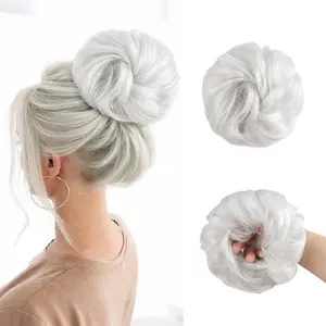 Messy Bun Hair Piece Wavy Curly Tousled Updo Hair Buns Synthetic Chignon Elastic Hair Band Fake Bun Hair Pieces for Women Daily