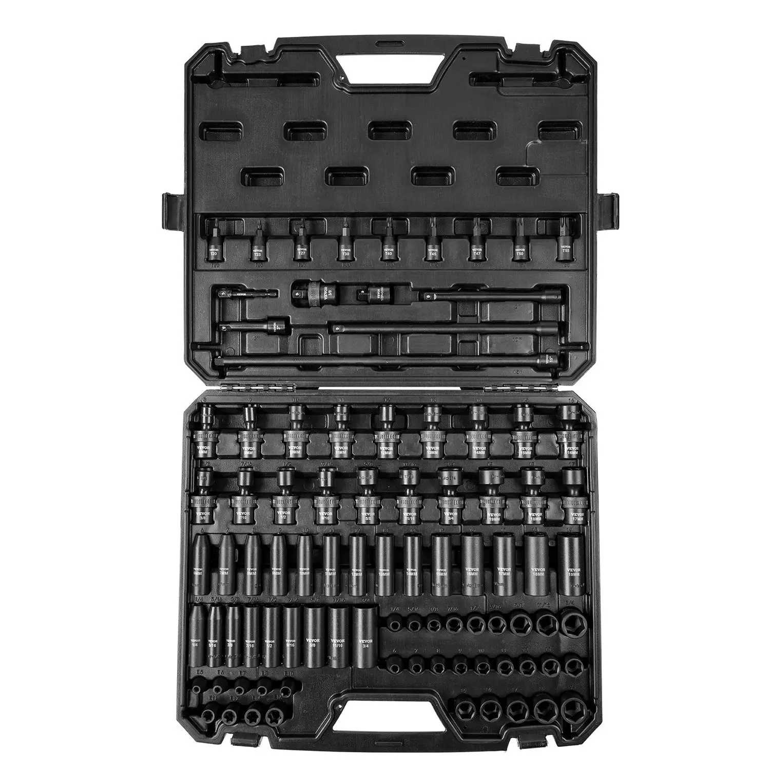 90-Piece 3/8" Drive 6 Point Impact Socket Set, SAE 1/4"-3/4" & Metric 6-19mm Cr-Mo Alloy Steel, Auto Repair Hand Tool W/ Extension Bars, Universal Joint Adapter & Lock Storage Case