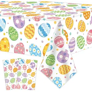 2 Pack Easter Plastic Tablecloth 54 x 108 Inch Oil Painting Easter Eggs Disposable Table Cloth Colorful Eggs Flowers Rectangle Table Covers for Spring Party Tables Decoration Home Kitchen Supplies