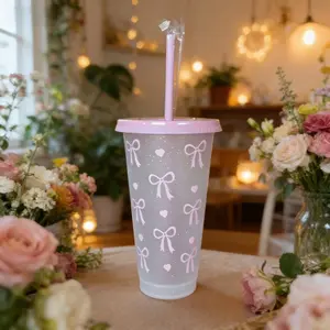 Hot Selling Single Pack Butterfly Festival Plastic PP Milk Tea Cold Drink Cup Large Capacity 710ML Straw Cup, Casual Style, Non-Lead Crystal Glass
