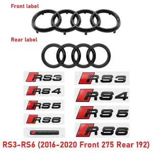 AUDI 4Ring Logo ABS Audi Sport Emblem Stickers Decal Car Hood Front Grille Emblem Rear Trunk Badge Sticker Auto Modification Accessories For Audi RS3 RS4 RS5 RS6 2016-2020