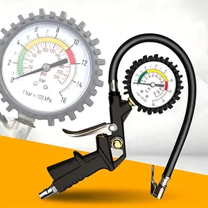 Car Tire Pressure Gauge, Tire Inflating Gun with Pressure Gauge, Car Repairing Tools with Rubber Hose, Professional Car Tire Repair Tool, Tire Inflator Tool for Fast Air Filling, Accurate PSI Check, Roadside Safety, Garage Use, Daily Car Maintenance