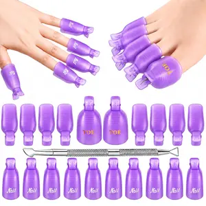 Nail Polish Remover Clips Kit, 20PCS Reusable Nail Soak Off Clips for Fingers & Toes, Acrylic & Nail Remover Tools, Double-Ended Cuticle Pusher, Fast, Mess-Free Gel Removal at Home or Salon