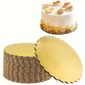 10pcs Golden Corrugated Cake Boards - Round Cake Cardboard Base for Desserts, Pastries, Greaseproof Disposable Cake Plates, for Birthdays, Christmas