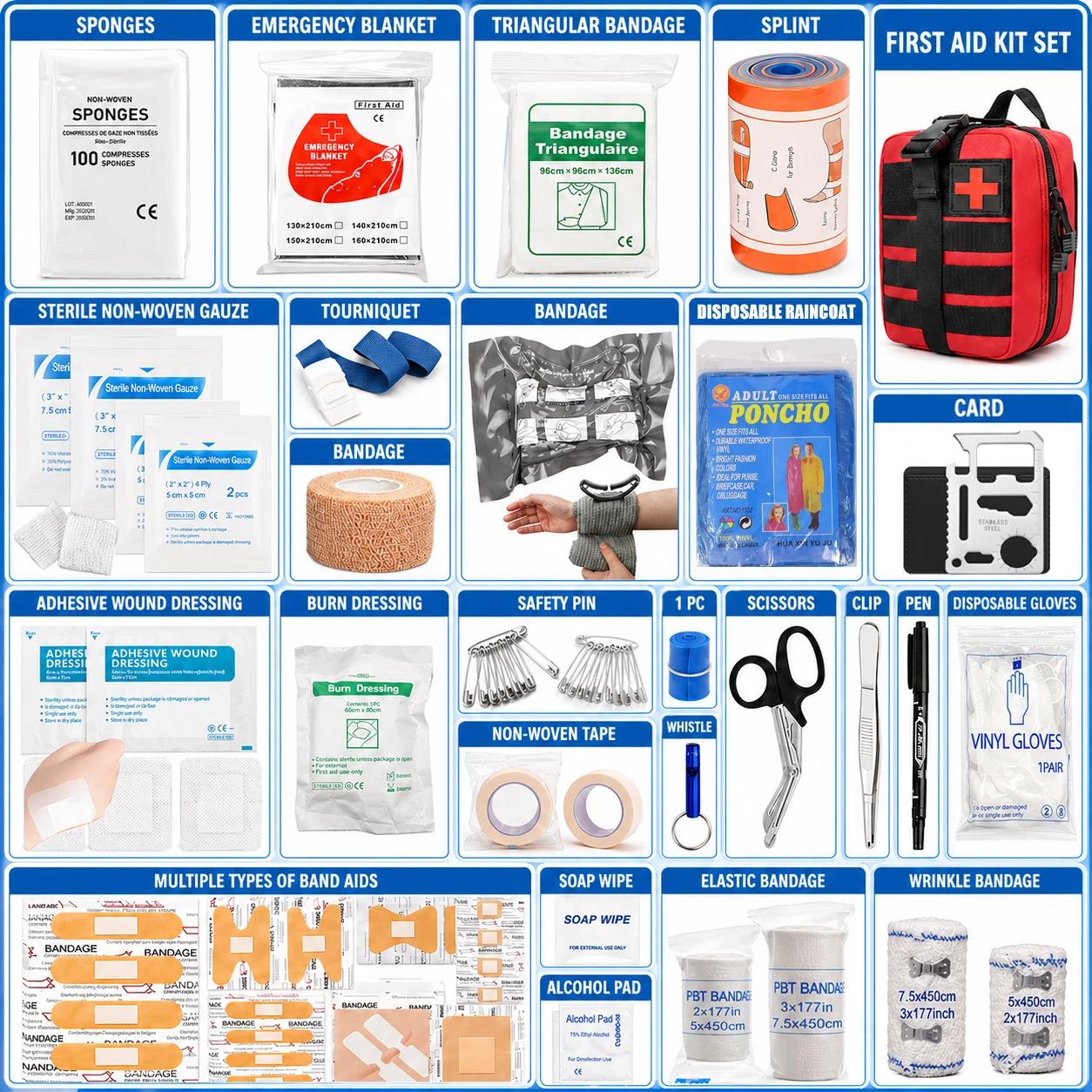 399-Piece Pre-Packed Emergency First Aid Trauma Kit with Tourniquet, Portable Emergency Tool Set, Medical Bag for Outdoor Camping, Home Safety Needs, Portable Emergency Kit