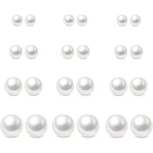 12 Pairs Pearl Stud Earrings, Hypoallergenic Surgical Steel Round Ball Beads Stud Earrings Set for Women(6mm 8mm 10mm 12mm)