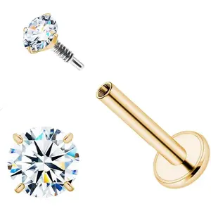16G 18G D Color VVS1 Moissanite Earrings, G23 Titanium Hypoallergenic Flat Back Piercing Jewelry for Tragus Helix Conch Cartilage, Silver Black Nose Stud for Women Men 1PCS