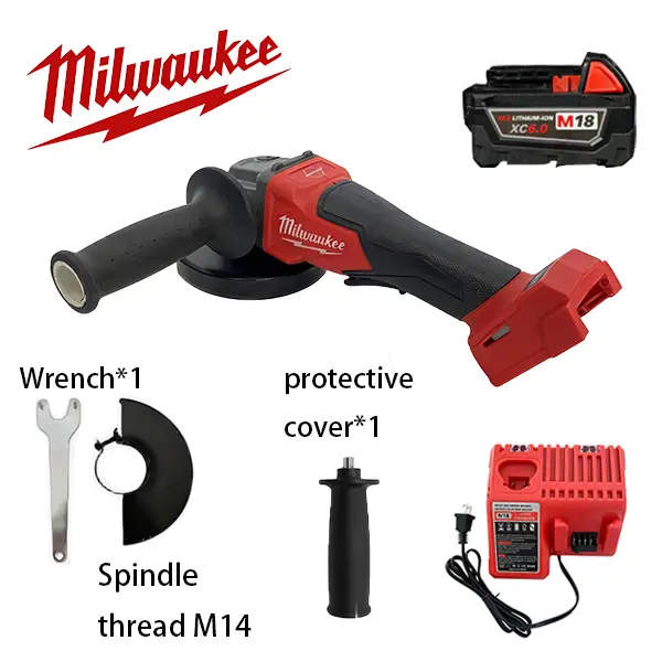 Milwaukee 125mm 18V Cordless Portable Angle Grinder - 18V-Style Battery Compatible Tool with Slide Switch, Textured Grip, Protective Guard for Metal Cutting, Metal Surfaces Surface Cleanup, Home Projects (Batteries Sold Separately), Garage Repair