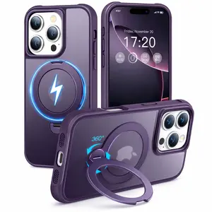 PuyaTeya 360 Rotating Magnetic Stand Case for iPhone 17 Pro Max MagSafe Compatible Military Drop Proof Matte Clear Anti Fingerprint