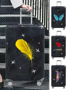 Fashionable Feather Pattern Luggage Cover, Stretch Luggage Protector, Baggage Dust Case Cover for 18-32 Inch Suitcase Travel Essentials