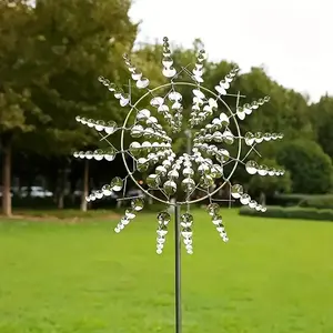 3D Kinetic Wind Spinner Sculpture –Silver Metal Garden Yard Outdoor Garden Decor