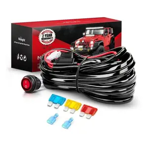 Nilight 14AWG Lighting Wire Harness Kit - 1 Lead, 12V 3-Pin Switch, 3 Fuses, 2 Spade Connectors