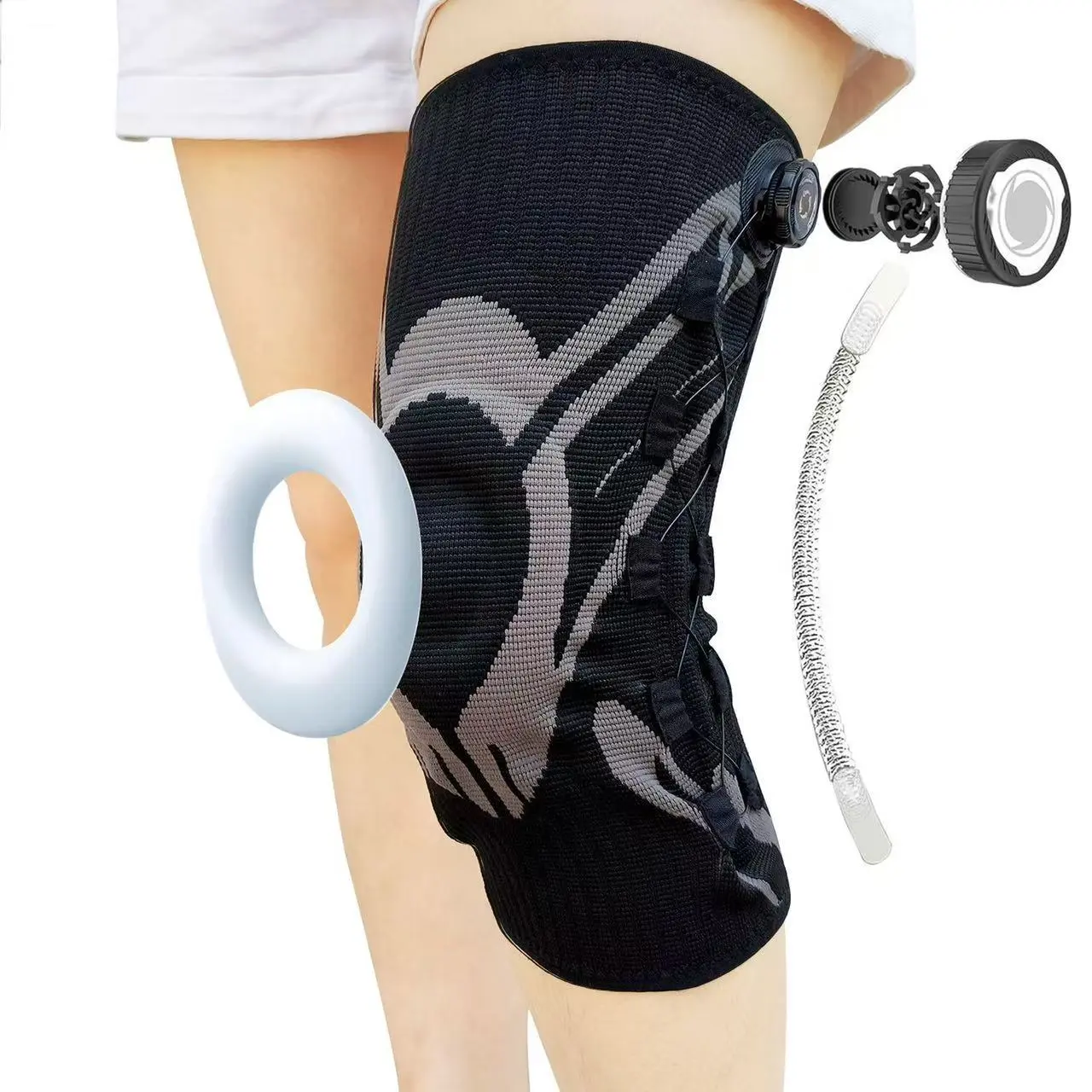 New-Type Sports Knee Brace, Outdoor Running and Basketball Spring-Supported Compression Knee Brace, Silicone Shock-Absorbing Sports Knee Brace, Adjustable Compression Support Knee Brace, Knee Supports, Knee Supporter, Sports Protective Gear