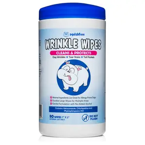 Squishface Wrinkle Wipes for Dog Wrinkles, Tear Stains & More - Gentle Formula for Sensitive Skin - Extra Large 7" x 5"