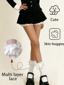 Lace Trim Knee High Socks with Satin Bow, Lolita Sweet Style Daily Wear, Cute Casual Socks for Women, Fit