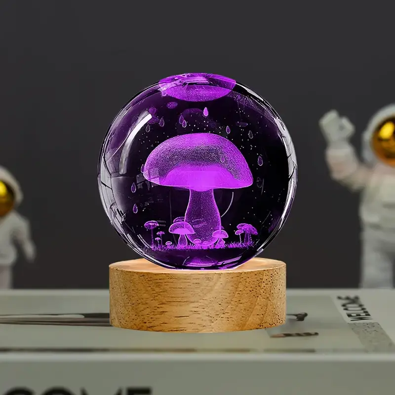 Self - Changing Color USB Night Light! Mushroom Laser - Engraved in Glass, Illuminating Your Space ambient lighting