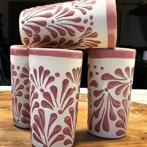 Artesanal Mexican Shot Glass - 1 Pc, 2oz, Unique Pink Design, Kitchenware Drinkware for Serving Drinks, Drink