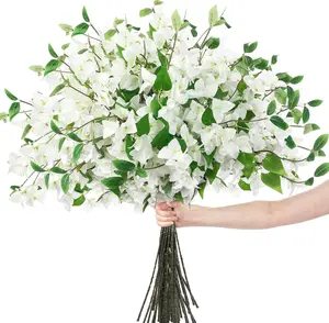 10 Pcs Artificial Bougainvillea Flowers, 31.5" Faux White Branch Stems, Large Silk Plants for Outdoor and Indoor Use, Wedding Centerpieces, Table Runners, Home and Festival Decorations, Fake Bougainvillea for Garden, Porch and Wall Decor