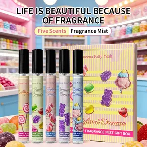 Queena Kitty 5-Pack 10ML Fabric & Air Freshener Spray, 5 Sweet Candy Scents, Long-Lasting Fragrance, Odor Eliminator for Clothes, Hair & Home