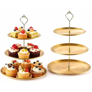 2 Pack Gold Dessert Tiered Tray Stands,Stainless Gold Tiered Dessert Stand, 3 Tiered Golds Cupcake Stand for Christmas Birthday Wedding Desserts Table Decorations