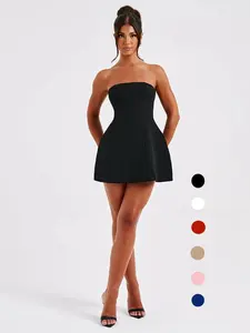 Women's Plain Backless Tube Dress Solid Zipper Back Strapless A Line Short Mini Party Club Going Out Summer Spring Fall Bodycon Dress