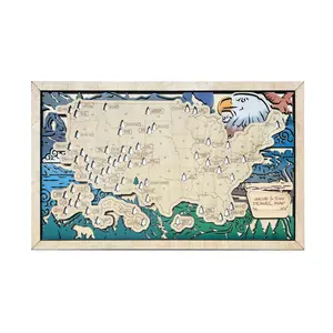 Wooden US National Parks Map Wall Art, National Park Checklist Wall Decor, Birthday Gifts for Boys, Traveler Gifts for Dad, Men, Women, Husband, Wife, Gift for Outdoor Lover (Freedom Eagle) Decorative Farmhouse