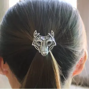 Silver Viking Metal Wolf Hair Tie: Animal Decor for Women, Girls