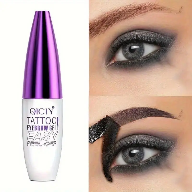 Easy Peel-Off Tinted Brow Gel - Waterproof, Sweatproof, Long-Lasting Cosmetic Makeup Product, 0.63oz Black or Brown Tattoo Tint, Film-Forming, Medium Coverage for All Skin Type
