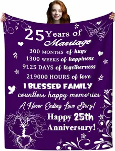 25th Anniversary Blanket 25 Year Anniversary Wedding Romantic Gifts for Him Her Happy Anniversary for Wife Couple Gifts Throw Blankets 50"X40"